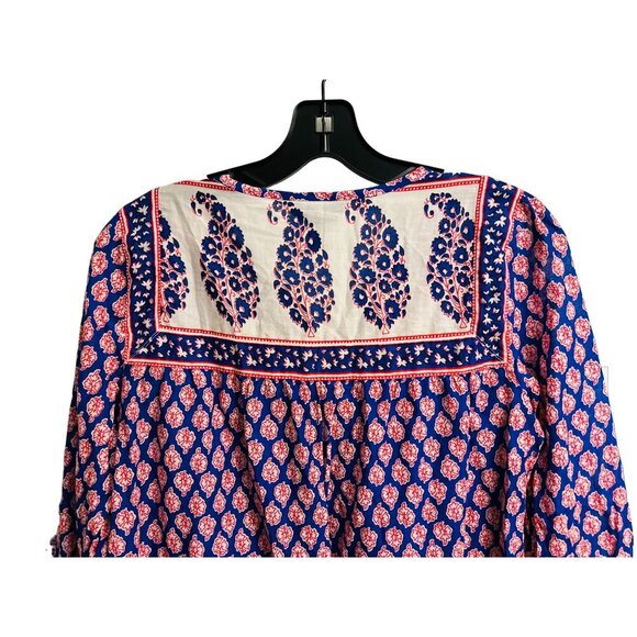 J.Crew French Country Peasant Red White Blue Paisley Top Boho Preppy Size XSmall - Picture 7 of 11